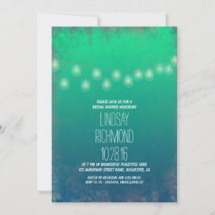 Invitación a la ducha con luces de cuerda verde az