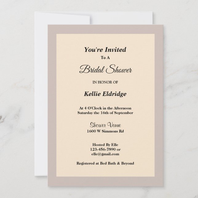 Invitación a la ducha con marco de champán (Anverso)