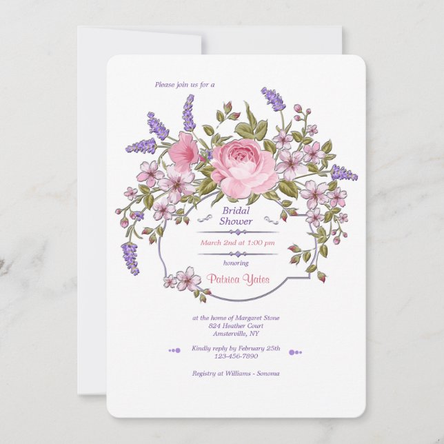 Invitación a la ducha con marco floral (Anverso)