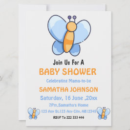 Invitación a la ducha con mariposa feliz