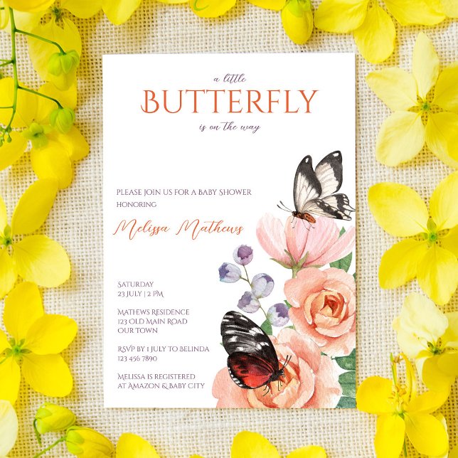 Invitación a la ducha con mariposa floral (Subido por el creador)