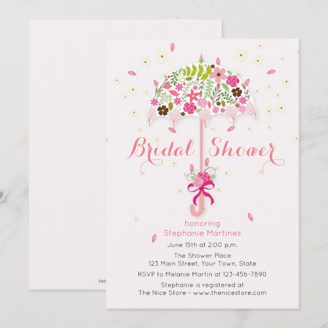 Invitación a la ducha con paraguas de flores (Anverso / Reverso)