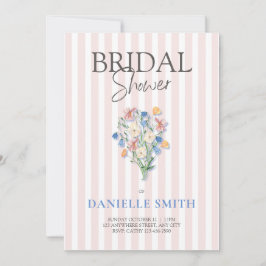 Invitación a la ducha con rayas rosas y flores