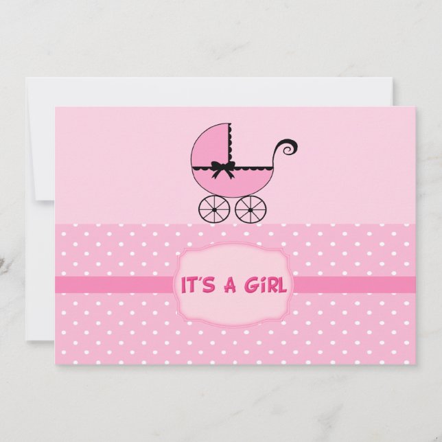 Invitación a la ducha con roller de bebé rosado (Anverso)