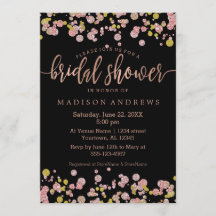 Invitación a la ducha con Rosa de oro Confetti