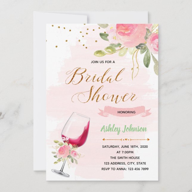 Invitación a la ducha con tema de vino (Anverso)