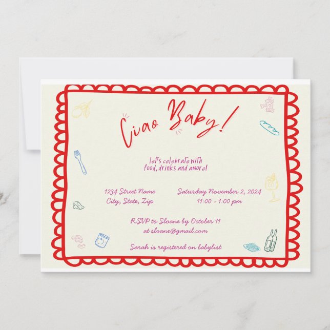 Invitación a la ducha con temas italianos para el  (Anverso)