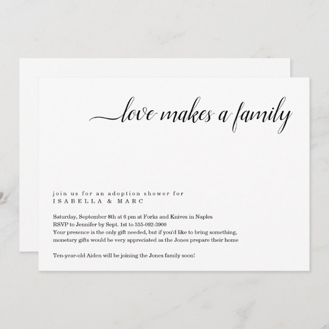 Invitación a la ducha de adopción (para niños mayo (Anverso / Reverso)