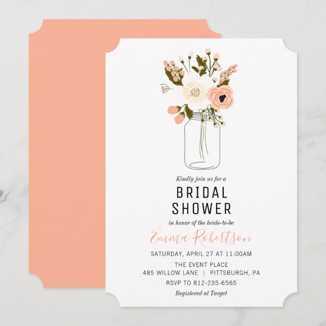Invitación a la ducha de agua dulce Peach Bouquet (Anverso / Reverso)