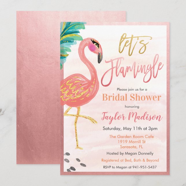 Invitación a la ducha de agua Flamingo (Anverso / Reverso)