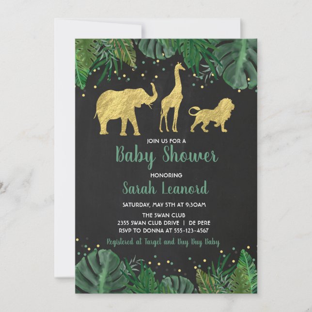 Invitación a la ducha de animales de Safari de la  (Anverso)
