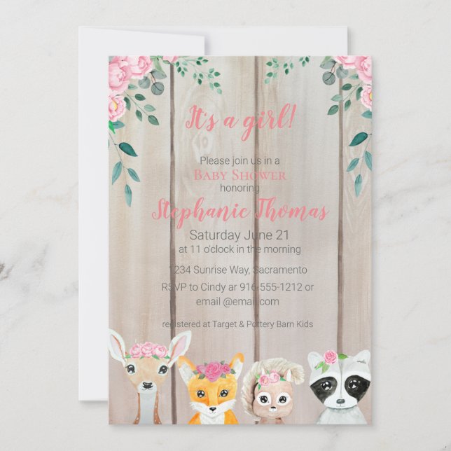 Invitación a la ducha de animales de Woodland (Anverso)