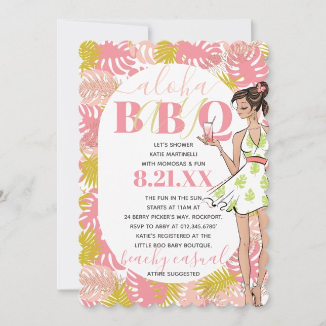 Invitación a la ducha de barbacoa para bebé Aloha  (Anverso)