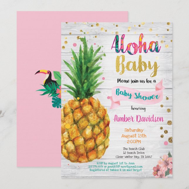Invitación a la ducha de bebé Aloha - Tropical de  (Anverso / Reverso)