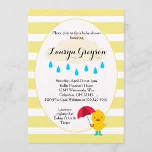 Invitación a la ducha de bebé amarilla con pato de