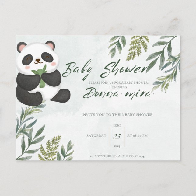 invitación a la ducha de bebé, animal, panda (Anverso)