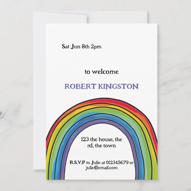 Invitación a la ducha de bebé arco iris (Anverso)