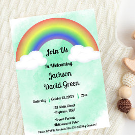Invitación a la ducha de bebé arco iris (verde)
