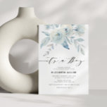 invitación a la ducha de bebé azul y polvoriento<br><div class="desc">Un bonito diseño geométrico con escritura negra y flores de acuarela azul. El texto y los colores se pueden personalizar.</div>