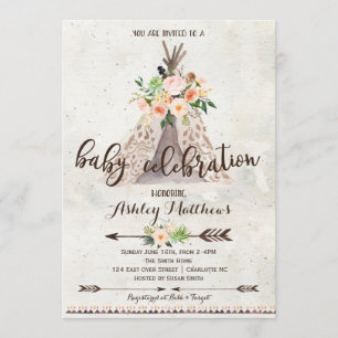 Invitación a la ducha de bebé Boho TeePee