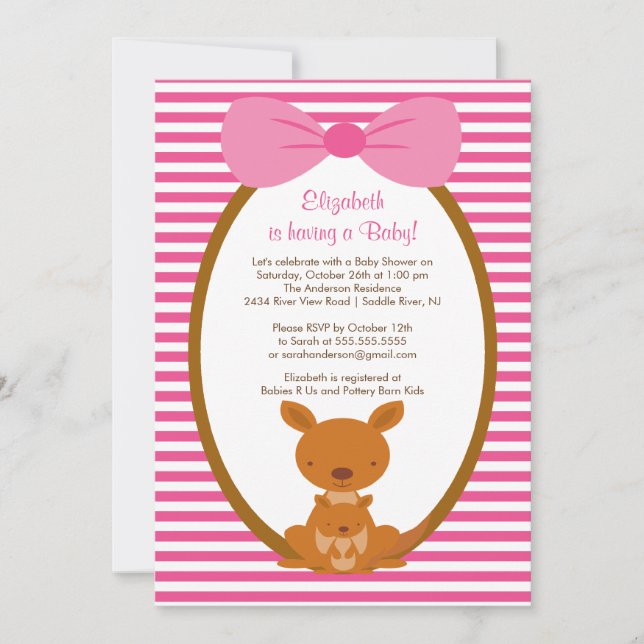 Invitación a la ducha de bebé canguro (Anverso)