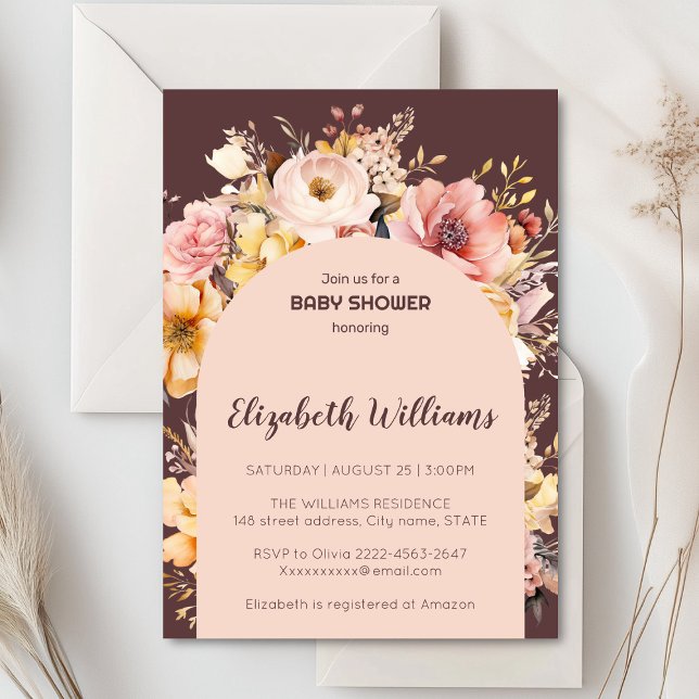 Invitación a la ducha de bebé chica de peonías ros (Blush pink and peach peonies watercolor girl baby shower invitation )
