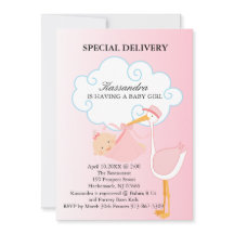 Invitación a la ducha de bebé chica rosa Stork Bab
