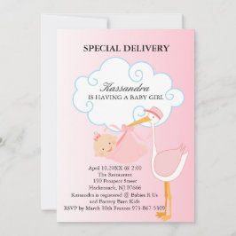 Invitación a la ducha de bebé chica rosa Stork Bab
