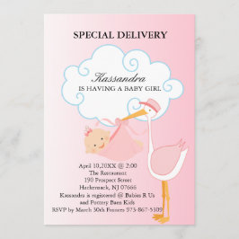 Invitación a la ducha de bebé chica rosa Stork Bab