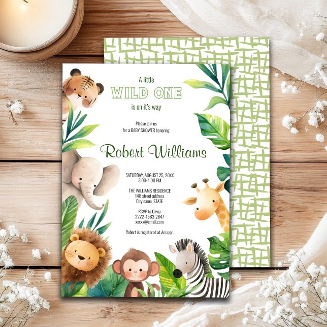 Invitación a la ducha de bebé con acuarela animal  (African safari-themed baby shower invitation! Featuring charming jungle animals 🌿🦒✨)