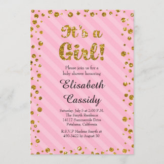 Invitación a la ducha de bebé con confetti de oro 