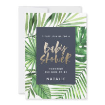 Invitación a la ducha de bebé con escritura dorada