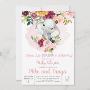 Invitación a la ducha de bebé con flores de elefan