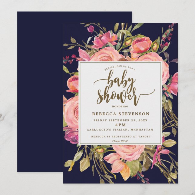 invitación a la ducha de bebé con flores silvestre (Anverso / Reverso)