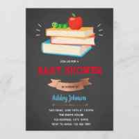 Invitación a la ducha de bebé con gusano de libro