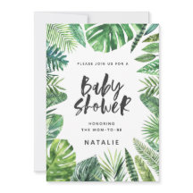 Invitación a la ducha de bebé con hojas de palma y
