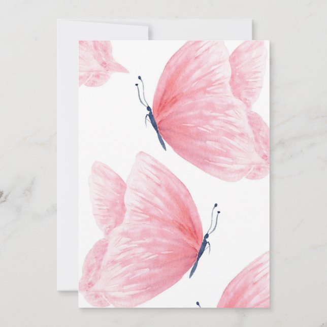 Invitación a la ducha de bebé con mariposa rosa (Reverso)