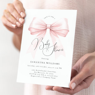 Invitación a la ducha de bebé Coquette Pink Bow