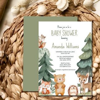 Invitación a la ducha de bebé de animales del bosq