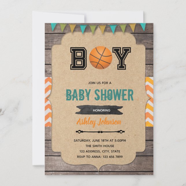 Invitación a la ducha de bebé de baloncesto (Anverso)