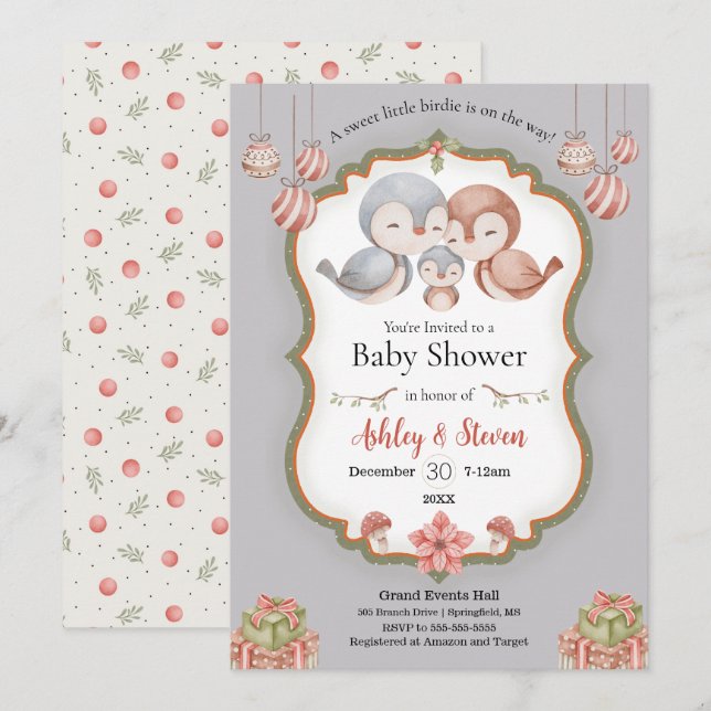 Invitación a la ducha de bebé de bebe de birdie du (Anverso / Reverso)