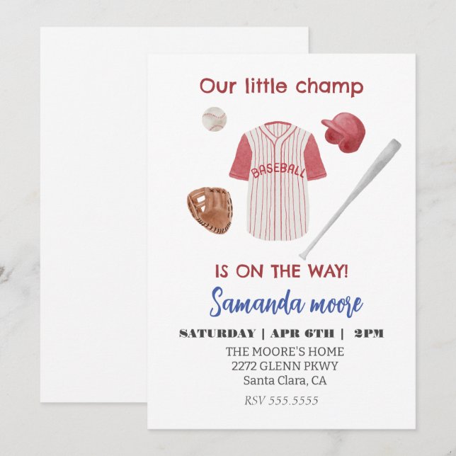 Invitación a la ducha de bebé de béisbol (Anverso / Reverso)