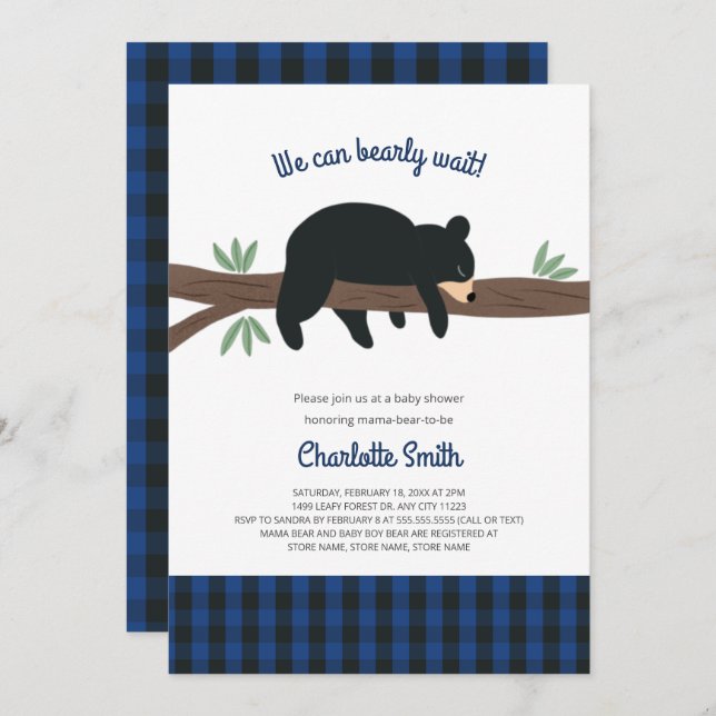 Invitación a la ducha de bebé de Black Bear Cub (Anverso / Reverso)