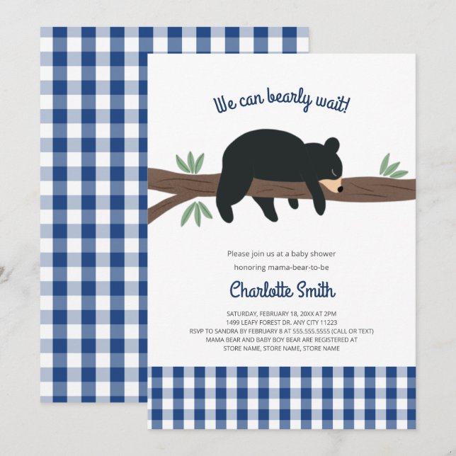 Invitación a la ducha de bebé de Black Bear Cub (Anverso / Reverso)