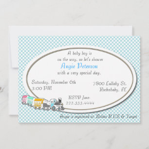 Invitación a la ducha de bebé de Blue Checkered