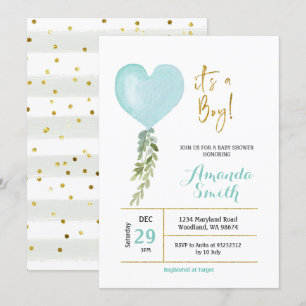 Invitación a la ducha de bebé de Blue Miny Balloon