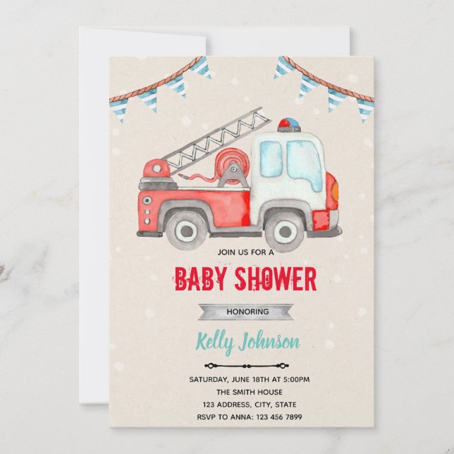 Invitación a la ducha de bebé de bomberos (Anverso)