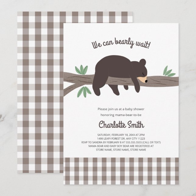 Invitación a la ducha de bebé de Brown Bear Cub (Anverso / Reverso)