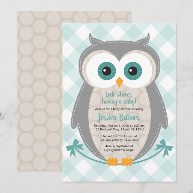 Invitación a la ducha de bebé de búho bosque neutr (Anverso / Reverso)