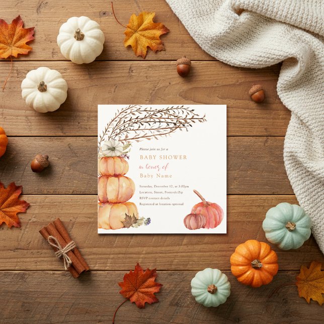 Invitación a la ducha de bebé de calabaza de otoño (Pumpkin, fall, baby shower invitation.)